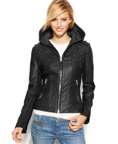 michael michael kors petite jacket hooded leather|Michael Kors bomber jacket women's.